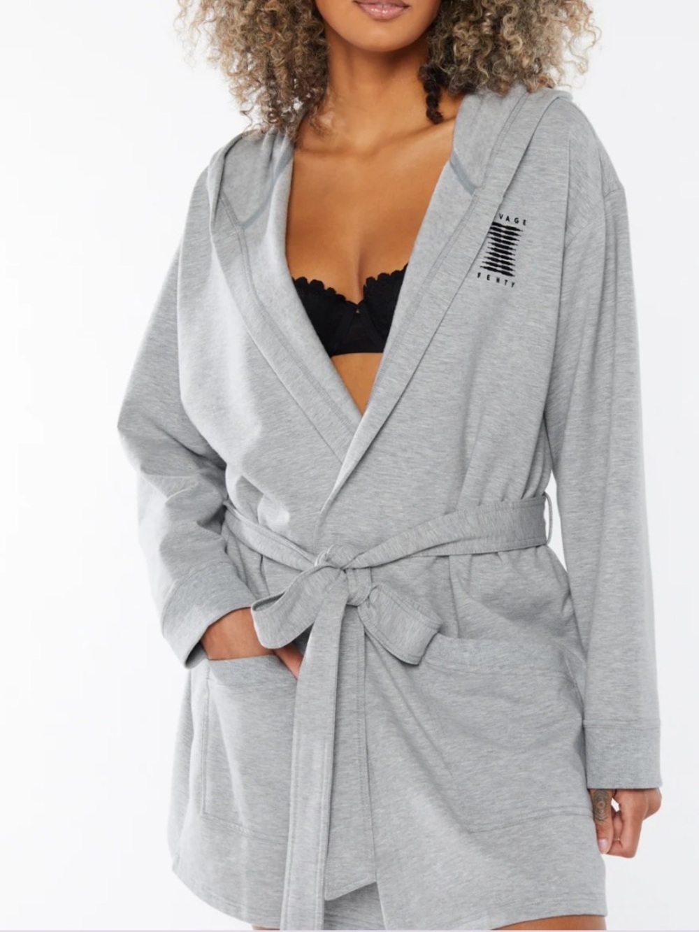 Savage X Fenty Grey Hooded Tie-Belt Robe